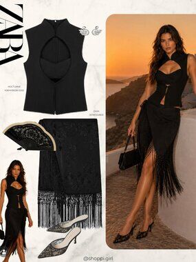 ZARA ZW COLLECTION EMBROIDERED FRINGE SKIRT BLACK SMALL S 2678/022/800